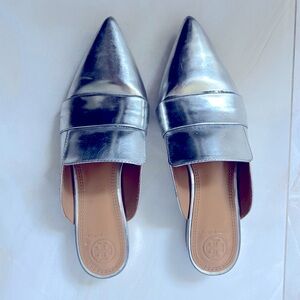 Tory Burch Rosalind Metallic Silver Mules